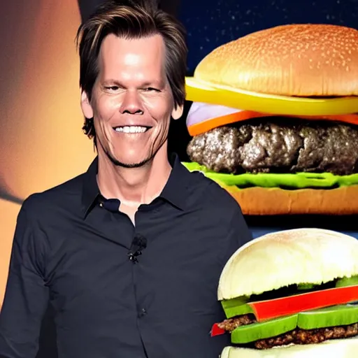 Image similar to kevin bacon inside a giant cheeseburger