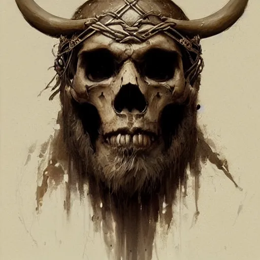 Image similar to a beautiful artwork portrait of a viking skull by greg rutkowski , featured on artstation