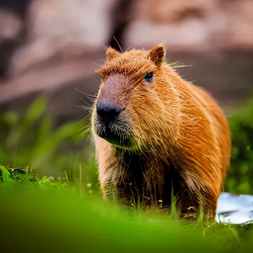 Image similar to cute capybara eating a nvidia gpu, chewing on a graphic card, wildlife photography, bokeh, sharp focus, 3 5 mm, taken by sony a 7 r, 4 k, award winning