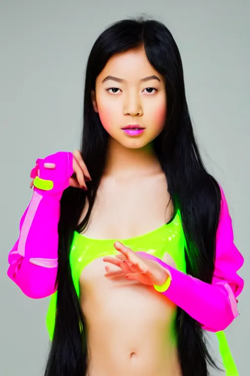 Image similar to young asian princess in neon cyberninja suite