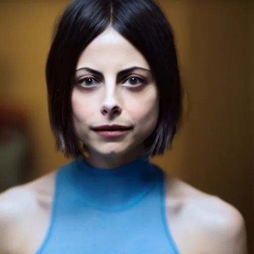 Prompt: film still of !!Willa Holland!! as !!!!!pale blue-skinned!!!!! !!!!!Cortana!!!!!, as in Halo 4, in a new Halo movie, 4k