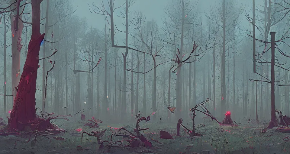 Prompt: Enchanted and magic forest, by simon stalenhag