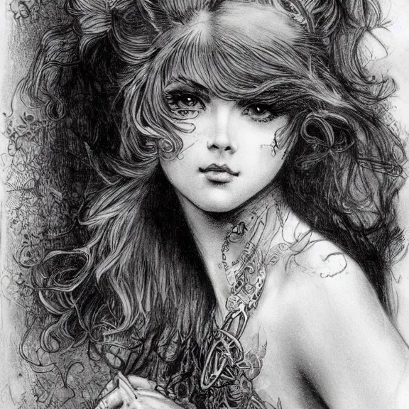 Prompt: a highly detailed beautiful portrait in the style of charles dana gibson and in the style of luis royo.