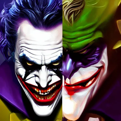 Image similar to the joker wearing the dark knight mask, snarling tweety, digital painting, amazing detail, art station, cgsociety