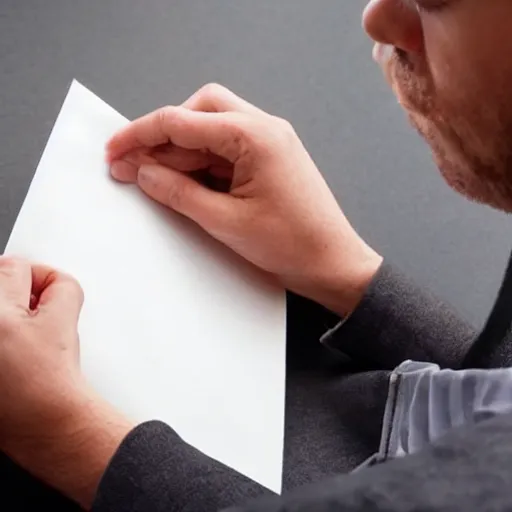 Prompt: man taking a bite out of an a 4 piece of paper