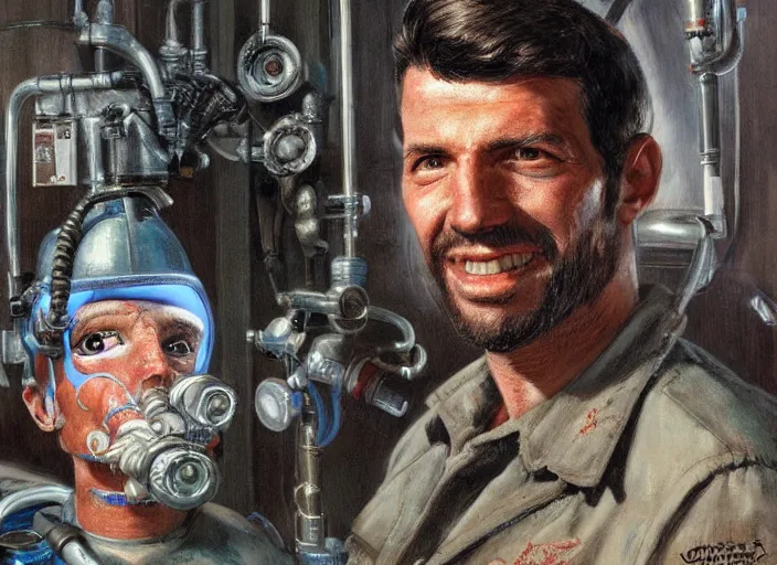 Image similar to a highly detailed fallout portrait of a dentist, james gurney, james jean