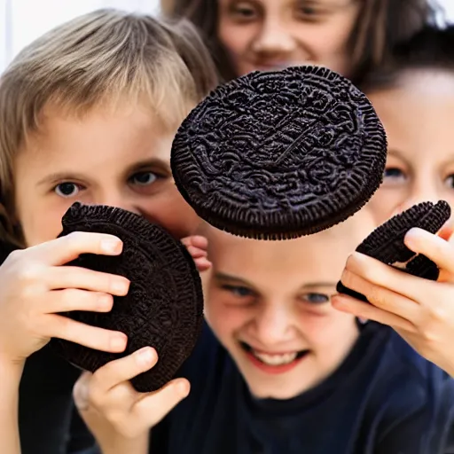 Image similar to kids feasting on a colossal oreo