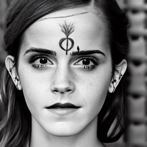 Prompt: photo of emma watson, warrior face paint