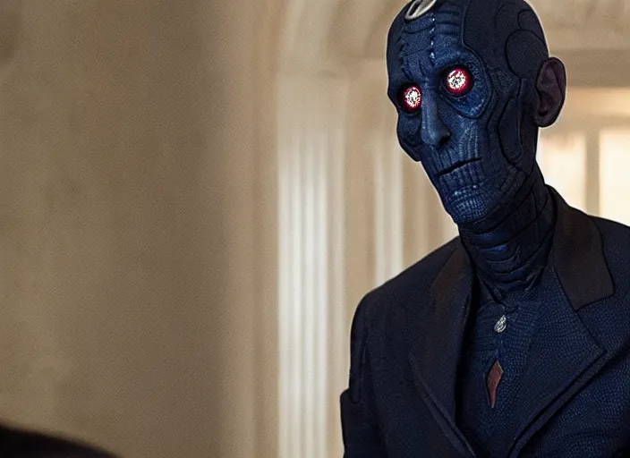 Image similar to Ebony Maw working as a funeral director in the new avengers movie, 4k