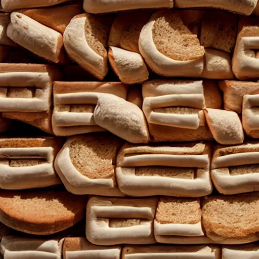 Prompt: a photo of a fort made entirely out of bread, 4k, bokeh