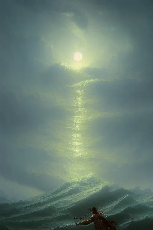 Image similar to A stunning detailed water deity by Ivan Aivazovsky, Peter Mohrbacher , Greg Rutkowski, stormy ocean, beautiful lighting, full moon, detailed swirling water tornado, artstation