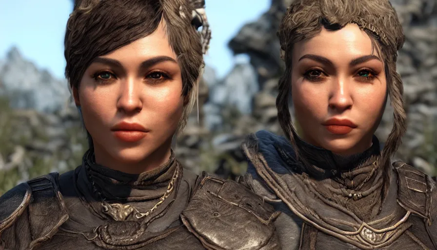Prompt: closeup skyrim character screenshot of doja cat, solo portrait, enb, ambient occlusion, subsurface scattering, 4 k, bokeh, beautiful, detailed
