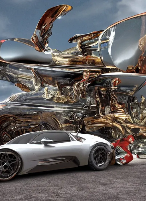 Image similar to sci - fi organic sport car exterior 3 d realistic render in the coronation of napoleon painting