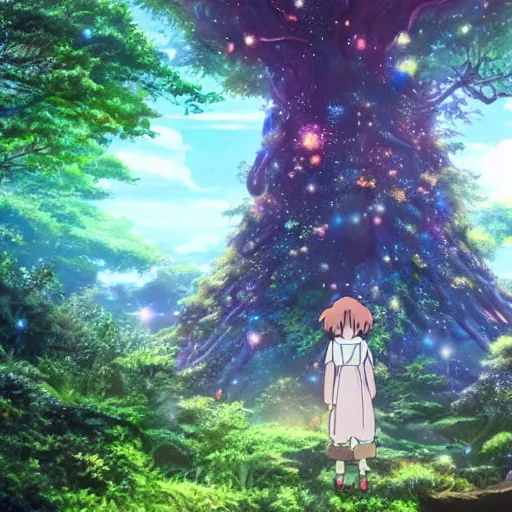 Prompt: Large magical enchanted tree in a gigantic glass tube by studio ghibli, Studio Bones, Ufotable, Kyoto Animation, highly detailed 4k