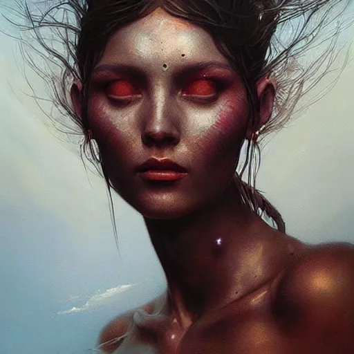 Prompt: a hyperrealistic acrylic on canvas portrait painting of the Venus Queen by Greg Rutkowski, Artgerm and Beksinski. Epic fantasy art.