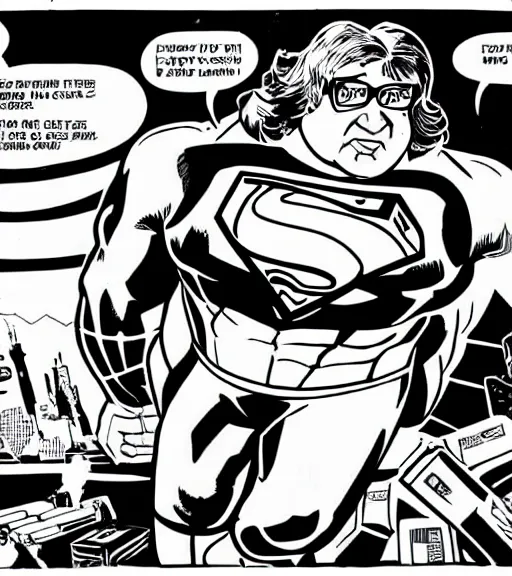 Prompt: gabe newell as a superman, comics style, line art
