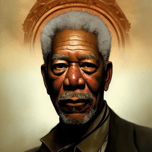 Prompt: Morgan Freeman as a Dieselpunk deity, intricate, highly detailed, digital painting, artstation, concept art, sharp focus, illustration, art by greg rutkowski and alphonse mucha