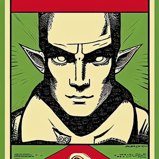 Prompt: Portrait of Link from Zelda by Shepard Fairey and Maurice Sendak