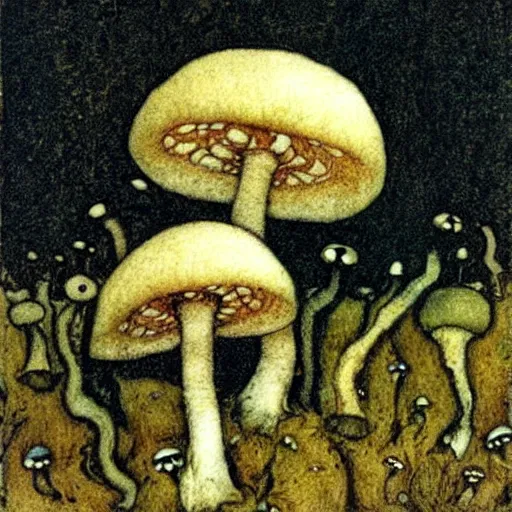 Image similar to poisonous mushrooms by John Bauer