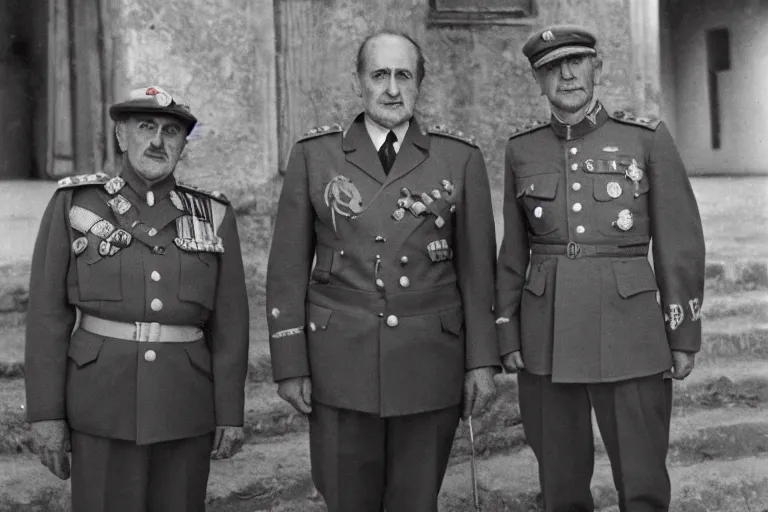 Image similar to portrait of juan carlos i with general franco, general, army, 1 9 3 7, spain, jose maria diaz casariego, bartolome ros, juan jose serrano, leica