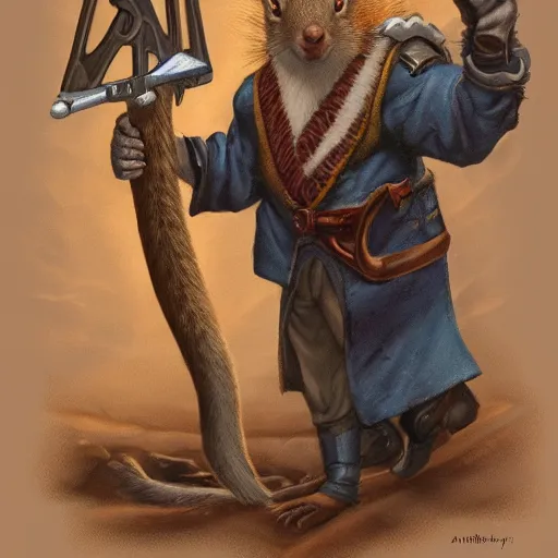 Image similar to a dnd character, a squirrel wizard holding a gun, by Alex horley