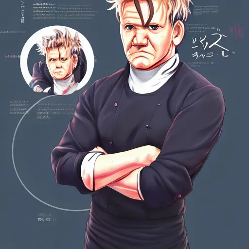 Image similar to portrait of gordon ramsay, anime fantasy illustration by tomoyuki yamasaki, kyoto studio, madhouse, ufotable, comixwave films, trending on artstation