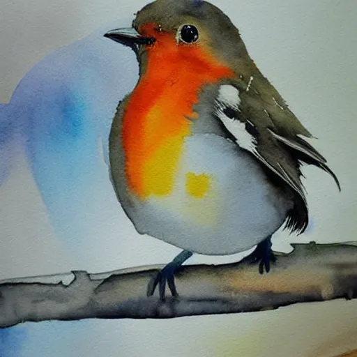 Image similar to abstract watercolor painting of robin bird, very very very very very beautiful nature art, masterpiece, realistic and detailed