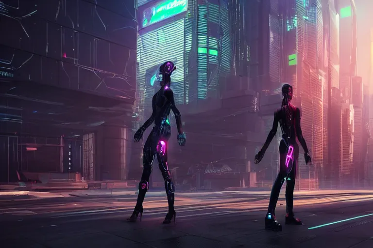 Image similar to cyberpunk alien concept inspired street, futuristic look, highly detailed body, very powerful, photorealistic camera shot, bright studio setting, studio lighting, crisp quality and light reflections, unreal engine 5 quality render