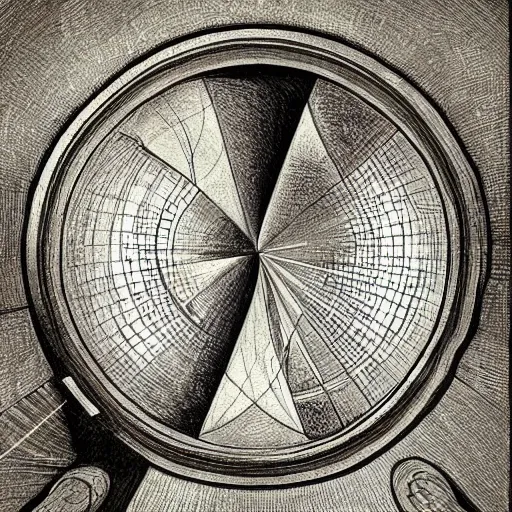 Prompt: astronaut opening door that shows the universe illustrated by davinci, golden ratio, circles, squares, perfection, intricate, sublime, heavenly, doorway, detailed, pencil art, spirals