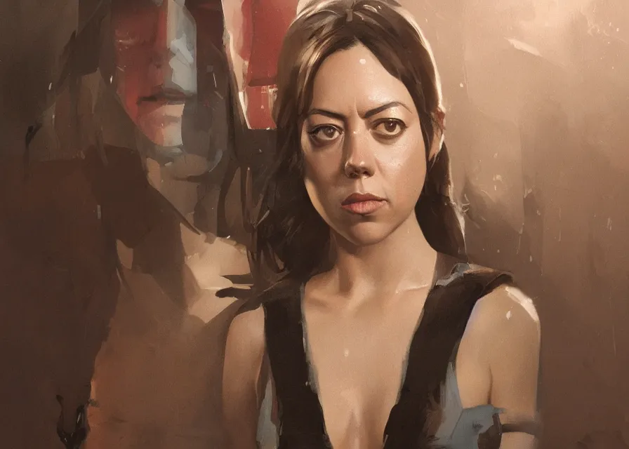 Image similar to painting portrait of Aubrey Plaza dressed as in Star Wars, sharp focus, waist up, trending on ArtStation, masterpiece, by Greg Rutkowski, by Ross Tran, by Fenghua Zhong, octane, clear eyes, soft render, clear facial features, oil on canvas, moody lighting, cinematic, professional environment concept art