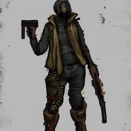 Prompt: full body concept art of a Gun Cultist in the style of in the style of fallout/metro: 2033/mad-max trending on artstation deviantart Pinterest detailed High Resolution HD 8k
