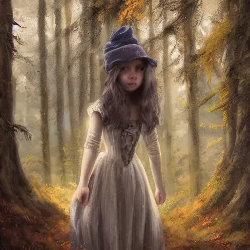 Image similar to a candid portrait of a girl wearing in the woods, atmospheric, highly detailed, portrait painting, fairytale, fantasy, illustration by scott gustafson
