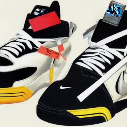 Image similar to retro futuristic Nike Off-White sneakers by syd mead