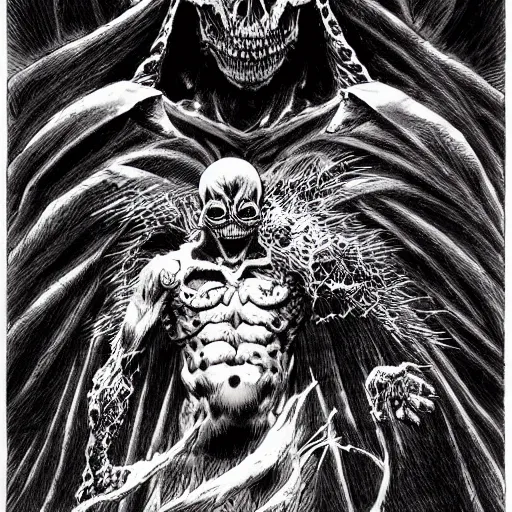 Prompt: Now I am become death, the destroyer of worlds. by kentaro miura, by kim jung gi