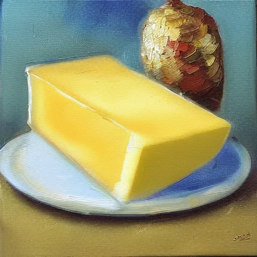 Image similar to beautiful oil painting of gouda cheese