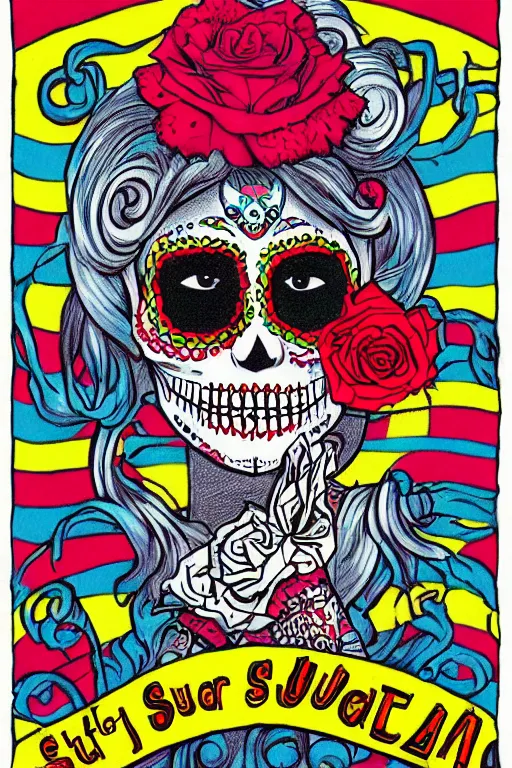 Image similar to Illustration of a sugar skull day of the dead girl, art by dr seuss