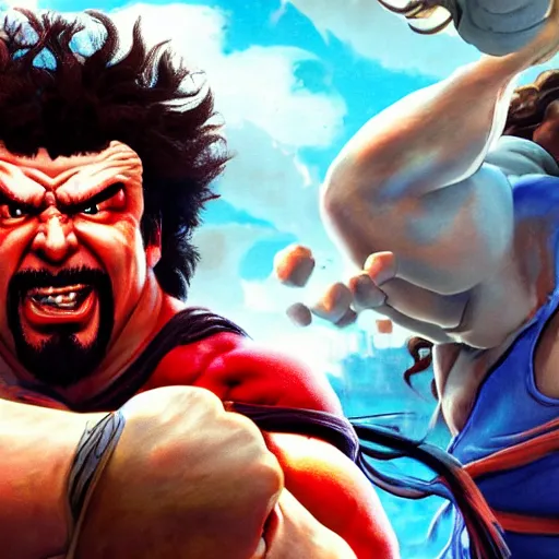 Image similar to danny mcbride as e. honda street fighter, slapping, ultra realistic, concept art, intricate details, highly detailed, photorealistic, octane render, 8 k, unreal engine, art by frank frazetta, simon bisley, brom