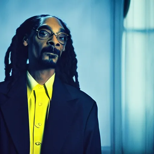 Prompt: a film still of Snoop Dogg starring as The Joker, 40mm lens, shallow depth of field, split lighting, cinematic