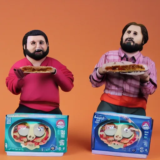 Image similar to tim and eric action figures eating pizza