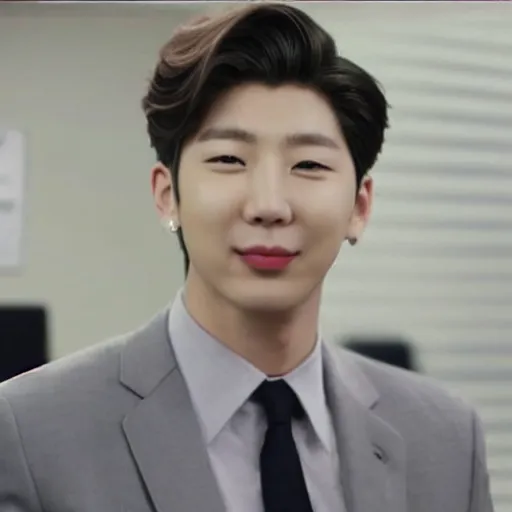 Image similar to Kim Namjoon from bts in The Office TV show season 7, HD, 2009, joon, screenshot, rapmonster, rm, official