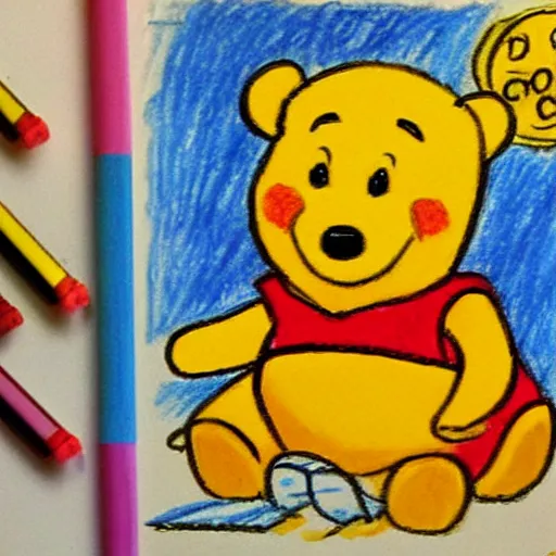 Image similar to child's crayon drawing of pooh bear and piglet