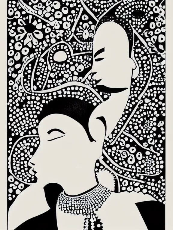 Prompt: the 2022 Brazilian Modern Art Week poster. The poster style is modernism and the details are minimal. The poster features a black and white image of a woman's face. The woman has her hair pulled back in a bun and she is wearing a pearl necklace. Her expression is one of contentment and serenity. The background of the poster is a light beige color. At the bottom of the poster, in white lettering, is the text Modern Art Week - 2022, designed by Francisco de Goya