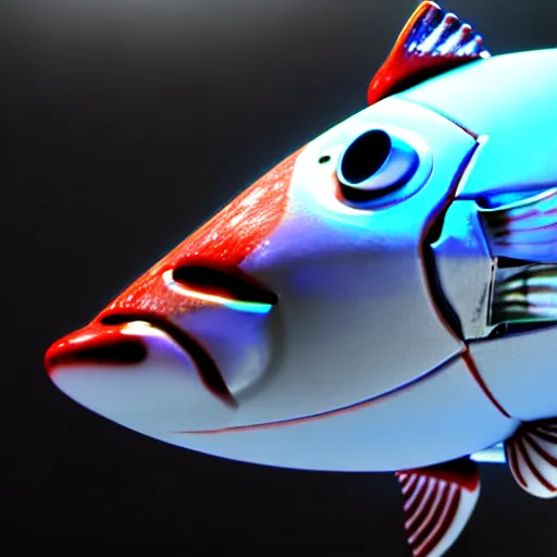Prompt: robot bowl fish with a fish inside of it, photorealistic 3 d render, unreal engine