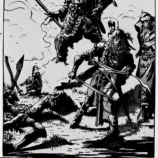 Prompt: A sword stuck in the ground, as a makeshift grave. Close Up Shot, Dark Fantasy, Film Noir, Black and White. High Contrast, Mike Mignola, D&D, OSR