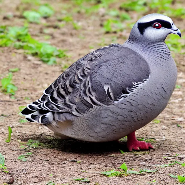 Image similar to turtle - beak pigeon, looking like a raccoon, confused animal