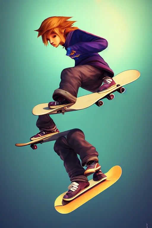 Prompt: skateboarder in attic. final fantasy style art, zelda style art, gta vice city style art, pop art, aesthetic art, stylish, elegant, dynamic lighting, artstation trending, concept art, octane, smooth, 1 6 k, beautiful, highly details, sharp focus, intricate, octane rendered, dall e 2 rendered