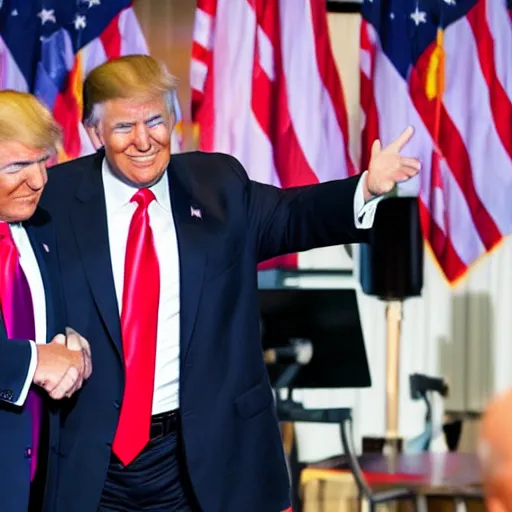 Image similar to photo of donald trump shaking joe bidens hand, gracefully accepting election results. conceding. wow the ai only shows donald trump shaking just own hand somehow lol...