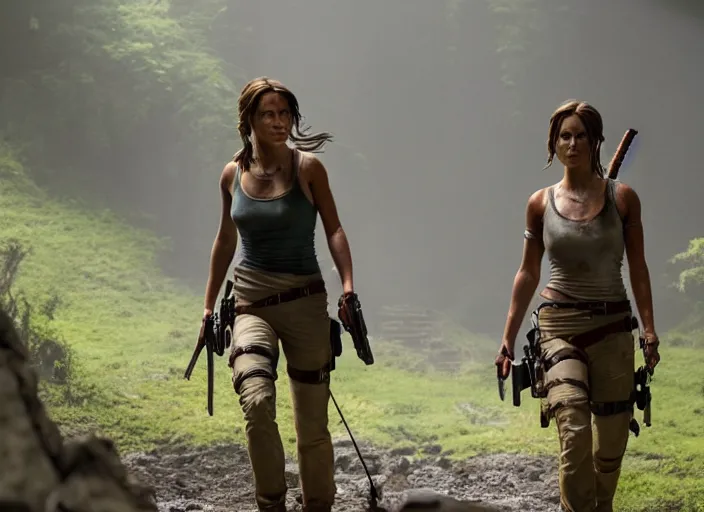 Image similar to film still of!!!! daisy edgar jones!!! as lara croft in new tomb raider movie, 8 k