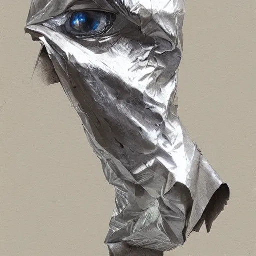 Prompt: a drawing of aluminum foil painted by greg rutkowski