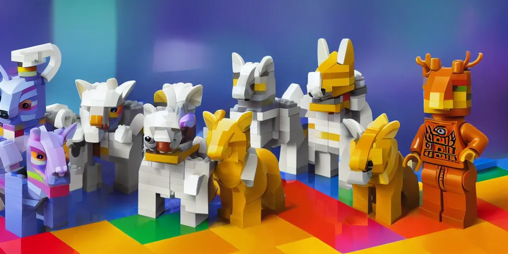 Image similar to small animals made of two or three lego bricks, four legged, quadrupedal, cute looking, kawaii, sharp focus, character sheet, game concept art, blocky, lego mixels